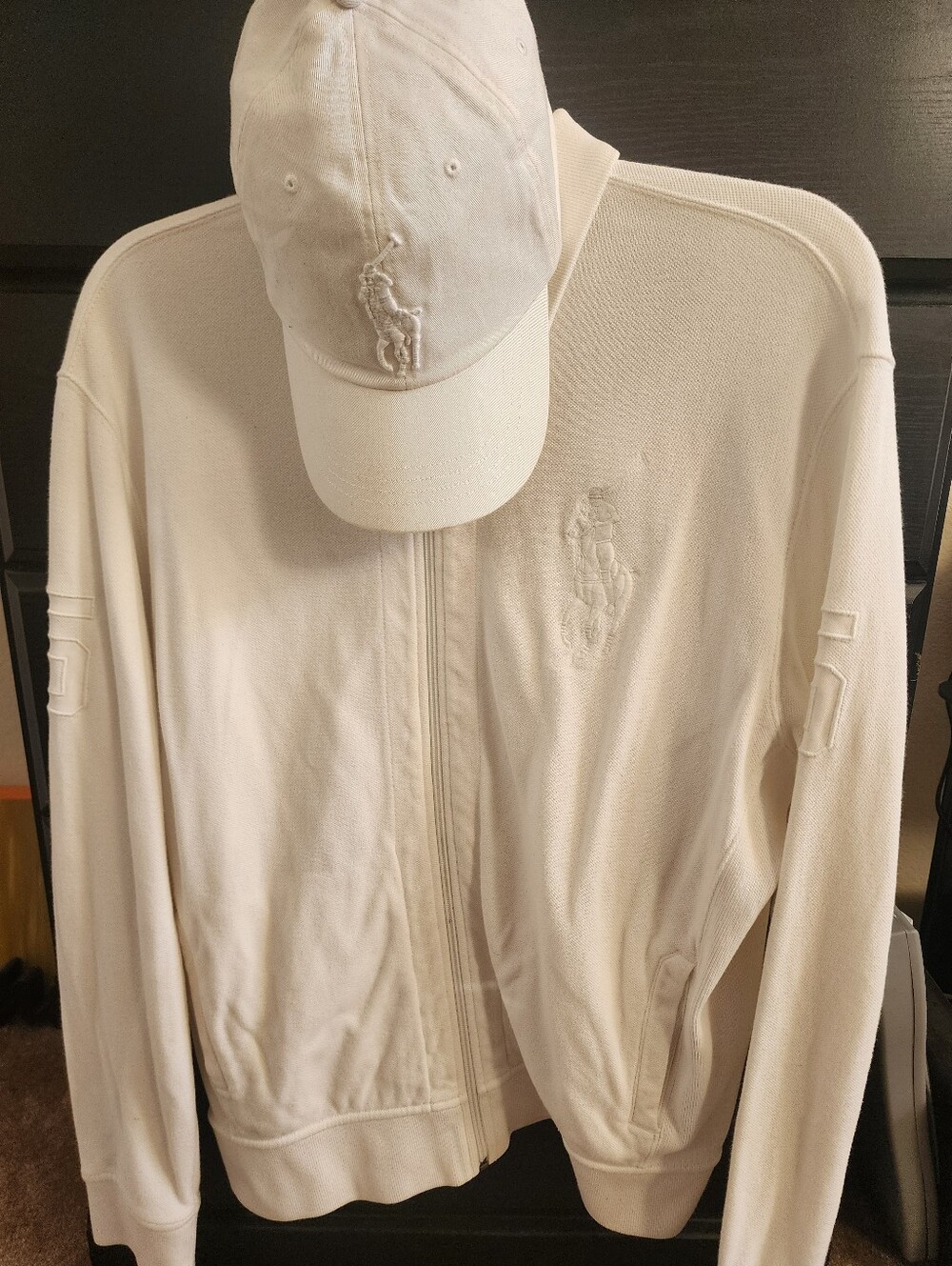Ralph Lauren White Polo Zip Track Jacket And Matching Cap.